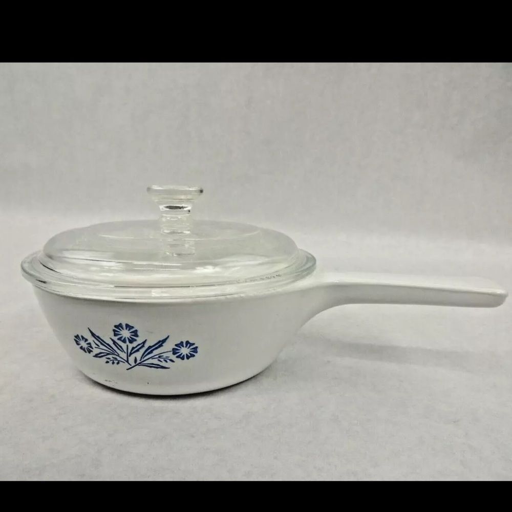 VTG Corning Ware Cornflower Blue Sauce Pan Skillet P-81-B Menuette Lid 1 pint